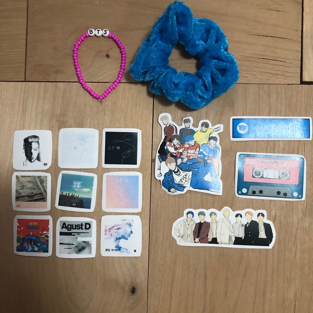 BTS bracelet sticker scrunchie set